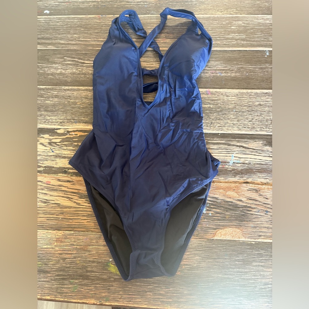 Cupshe one piece swim suit Deep Blue Swimsuit with Cutout Design medium